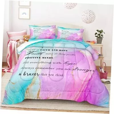  Gold Foil Metallic Marble Comforter Set Pink Bedding Size Queen Purple&blue • £126.50