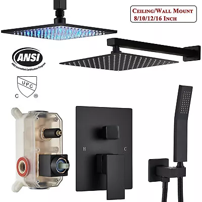 $109 • Buy Bathroom Shower Faucet Set Kit Black Rainfall Shower Head Combo With Mixer Valve
