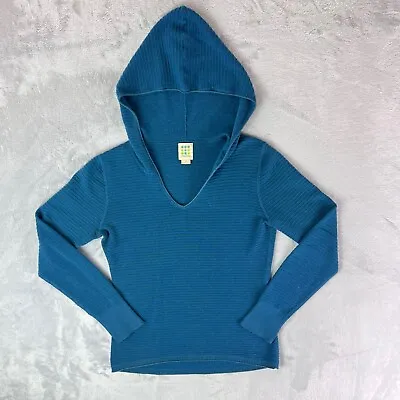 Title Nine Sweater Hoodie Merino Wool Blue/Green Ribbed Size Small Hooded Womens • $32.98