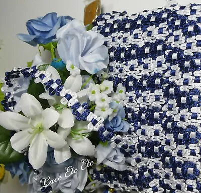 12 Mm W Pretty Dark Blue & White Rococo Braid Ribbon By The M. Sewing  All Craft • $1.99