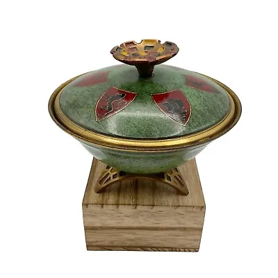 Hakuli Israel Solid Brass Footed Bowl With Enamel Hand Painted Lid HARD TO FIND • $49.91