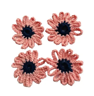 4 Handmade Flowers Crocheted  Applique Embelishment Scrapbooking Crafts • £7