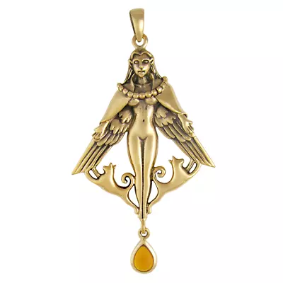 Bronze Freya Pendant With Amber - Dryad Design Asatru Norse Goddess Viking Runes • $39.99