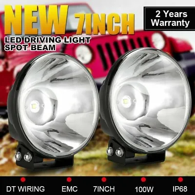 Pair 7inch LED Driving Lights SPOT BEAM Work Lamp Offroad 4x4 Black Round • $74.99