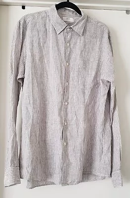 Uniqlo Men's Linen Shirt Size L Large Long Sleeve 100% Linen Button Front Stripe • $15.99