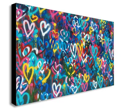 Love Hearts Graffiti - Canvas Wall Art Framed Print - Various Sizes • £16.99