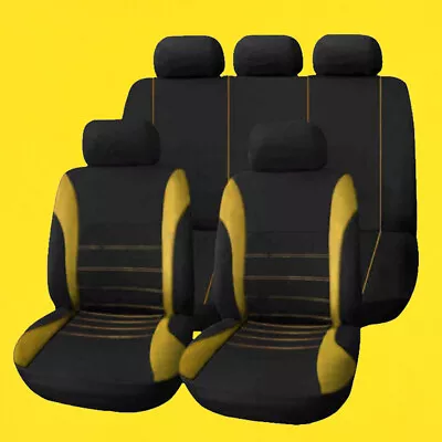 Fabric Full Set Car Seat Yellow Gray Front Rear Seat Protector Mat Polyester • $43.65