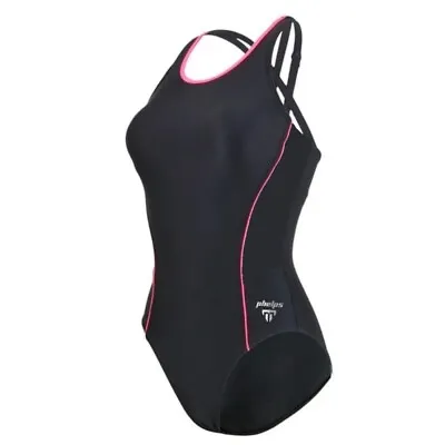 Michael Phelps Women's Chlorine Resistant RacerBack One Piece Swimsuit Black 34 • £31.69