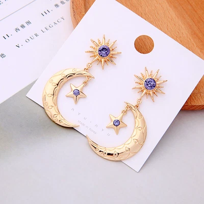 $2.21 • Buy Elegant Star&Moon Cubic Zirconia 18k Yellow Gold Plated Drop Earrings Women Gift