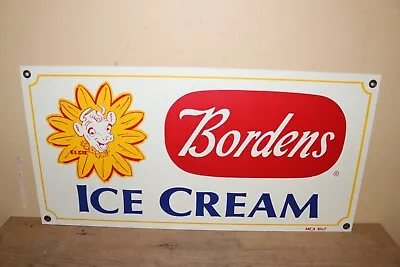 Rare Vintage 1967 Bordens Ice Cream Elsie Cow Dairy Farm 24  Metal Sign NICE • $575