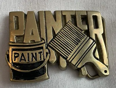 BELT BUCKLE PAINTER 1980 43 Years Old Vintage Solid Brass Never Used. Gold Tone. • $9.99
