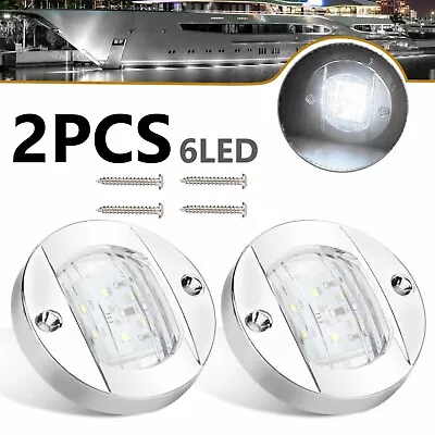 2X Round Marine Boat LED Courtesy Lights Cabin Deck Stern Navigation Light White • $10.99