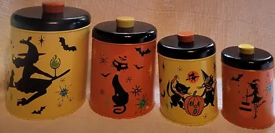 $315 • Buy Vintage Ransburg Metal Kitchen Canister Set Of 4 Repurposed For Halloween
