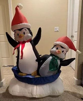 Gemmy Airblown Inflatable Penguins On Saucer 5FT Lighted Christmas Decoration • $39.99