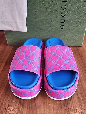 $600 Brand New 100% Auth Gucci GG Interlocking Women's Platform Slides 39.5/9.5 • £409.89