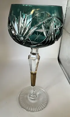 Vintage Bohemian Crystal Teal Green Dk Aquamarine Crystal Goblet Wine Glass 7.5 • $22.50