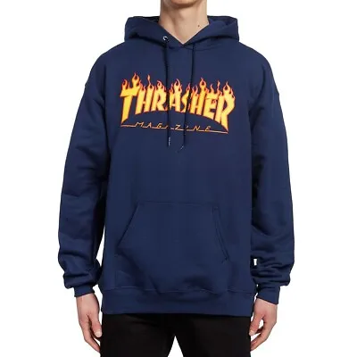 Thrasher Skateboard Magazine Hood Navy Flame Print Australian Seller Skate Shop • $97.81