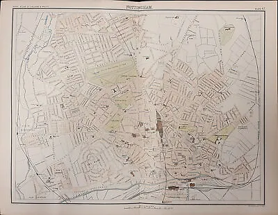 Original Antique Victorian Town Plan Map Of Nottingham - Published 1891 • £34.99