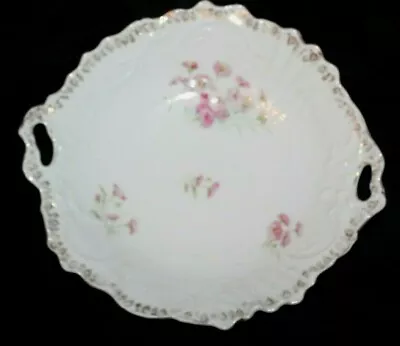 Vintage! C.T. Germany Pink Flowers Floral Gold Trim White Shallow Serving Bowl • $27.99