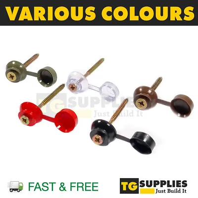 PVC Plastic Caps Fixings With Screws For Corrugated Roofing Sheets | All Colours • £5.49