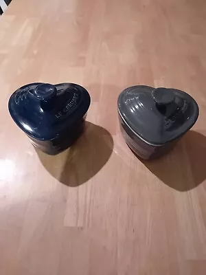 2 X Le Creuset Heart Shaped Ramekin Cobalt Blue And Grey • £4