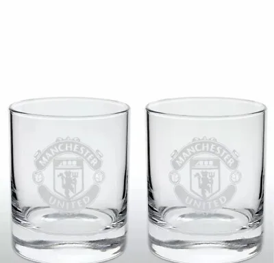 Manchester United FC Official Football Gift Whiskey/Gin/Rum Tumbler Glass X 2 • £19.95