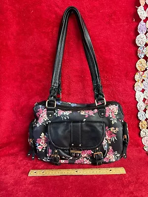 Black Faux Leather Purse With Multicolor Pink Floral Design By Rosetti • $20