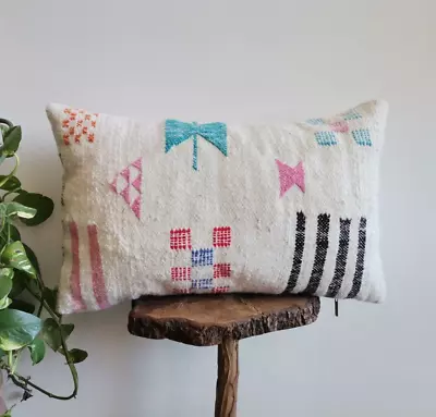 Moroccan Handmade Kilim Pillow White Cushion Cover Throw Pillow Case Sofa Boho • $59