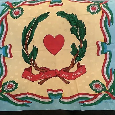 MOSCHINO Vintage Scarf 100% Silk Made In Italy Heart Center    32”x32” • $135