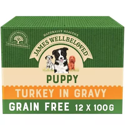 £22.99 • Buy James Wellbeloved Grain Free Puppy Wet Dog Food In Gravy-Turkey - 12x100g Pouch