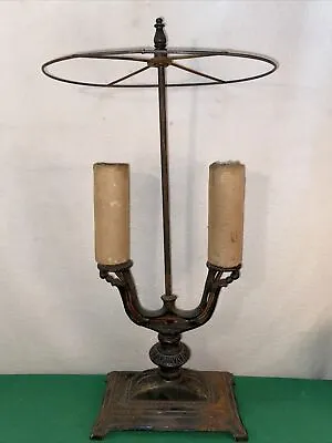 Vtg Antique 1920’s Cast Iron Double Candelabra Electric Table Lamp Shade Frame • $63.74