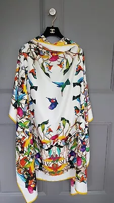 100 % Silk Ladies Bright  Neck Scarf  Humming  Bird Design Print Long Large • £48