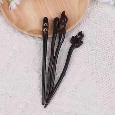 4pcs Natural Ebony Hair Sticks Chinese Japanese Hair Chopsticks Retro Hairpin • £13.75