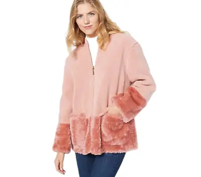 Koolaburra By Ugg Women's Coat Jacket XL Rose Pink Faux Sherpa Faux Fur Hooded • $75