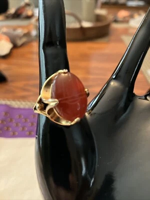 $48.88 • Buy Vintage Scarab Beetle Ring Egyptian HGE 14k  Carved Gem Stone Size 6 1/2 GUC