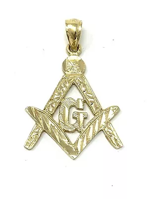 14k Yellow Gold Solid Diamond Cut Freemason Masonic Pendant 1.16  1.6 Grams • $121.99