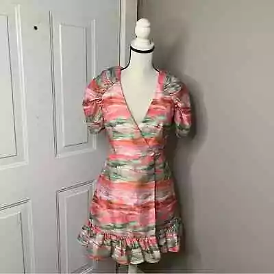 Aidan Mattox NEW Wrap Ruffle Trim Multi Color Mini Dress Size 2 Spring Summer • $47.20