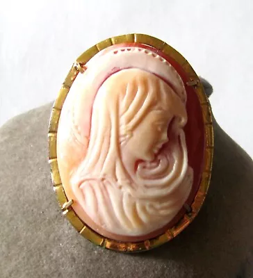 Vintage/ Victorian Carved Shell Cameo Brooch Big  1 7/8  Gold On 800 Silver • $45
