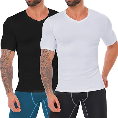 Men's T-Shirt Gym Bodybuilding Sports Tops Slim Fitness Tight Short Sleeve Shirt • £12.79