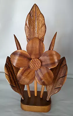 Vtg MCM Boho Hand- Carved Wood Floral Arrangement Monkey Pod 15in • $45