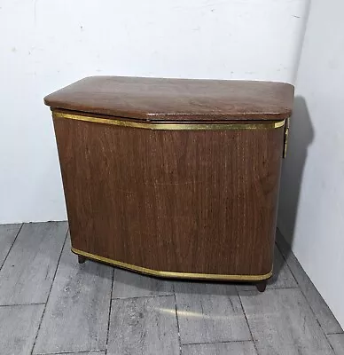 Vintage Mid Century Modern Atomic Retro Faux Wood Laundry Basket Hamper Gold • $108