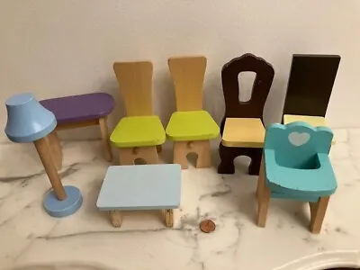 Kidkraft Wooden Doll Furniture Lot Of 8 -chairs Highchair Tables Lamp • $25