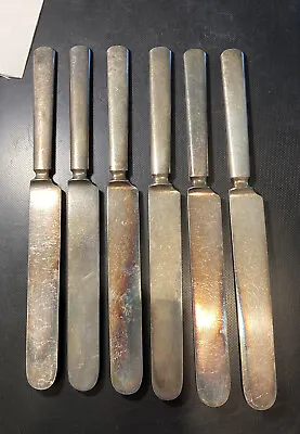 Blunt Solid Set Of 6 Dinner Knives 1834 J Russell & Co Silverplate No Monogram • $18