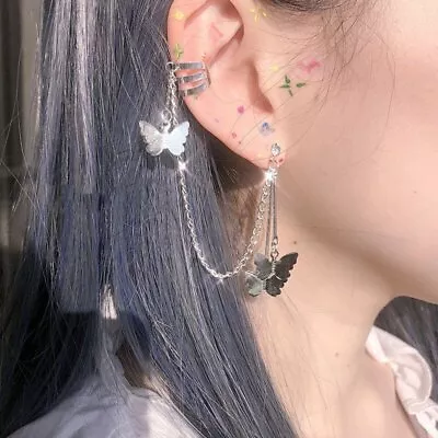 Chic Butterfly Insect Crystal Earrings Dangle Drop Ear Clip Women's Jewelry Hot • $0.80