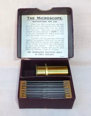 Antique Miniature Boxed Field Microscope / Instructions & Specimen Slides • $61.90