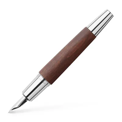 Faber-Castell E-Motion Fountain Pen In Wood & Chrome Dark Brown - Fine Point NEW • $130