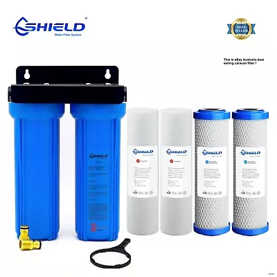 $89.95 • Buy Twin Caravan Water Filter RV Camping HIGH FLOW 0.5 Micron + Spare Cartridges