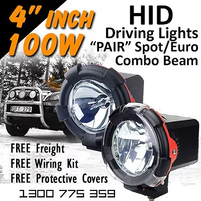 HID Xenon Driving Lights - Pair 4 Inch 100w Spot/Euro 4x4 4wd Off Road 12v 24v • $258.41