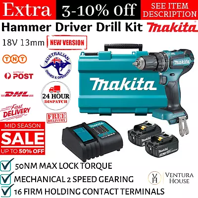 Makita 18V 3.0Ah Brushless Hammer Drill Kit DHP485SFE Battery Charger Carry Case • $374.79