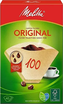 Melitta 100 Brown Coffee Filters Cones Pack Of 40 6627300  Mel6627300 • £3.99